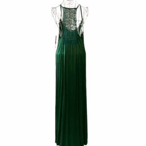 VESTIDO LENCERO LARGO DE RASO EN COLOR VERDE ANADALUCÍA. ESCOTE DE PICO Y ESPALDA DE NADADORA. TALLA ÚNICA.