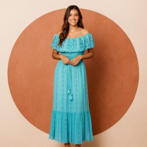 VESTIDO ESCOTE DE BARCO TURQUESA