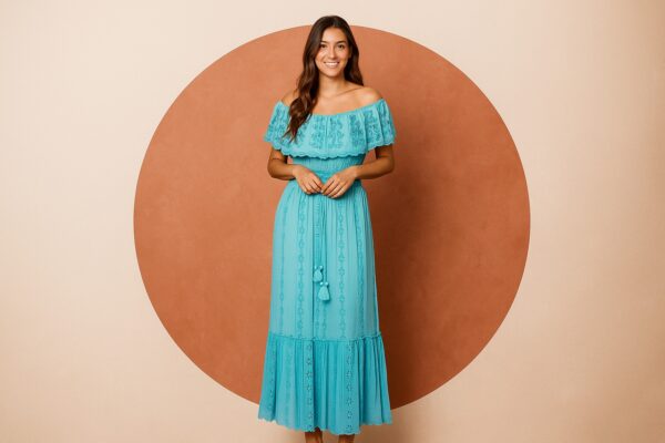 VESTIDO ESCOTE DE BARCO TURQUESA