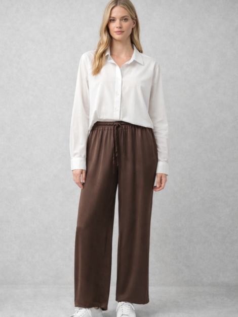 PANTALÓN PALAZZO COLOR MARRÓN CHOCOLATE. CINTURA ELÁSTICA. TALLA ÚNICA.